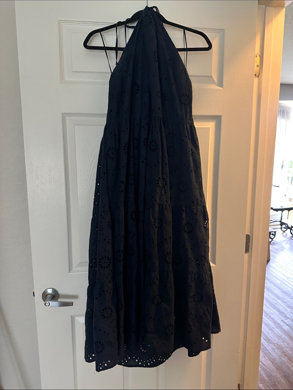 Women's Black Halter Eyelet Maxi Dress